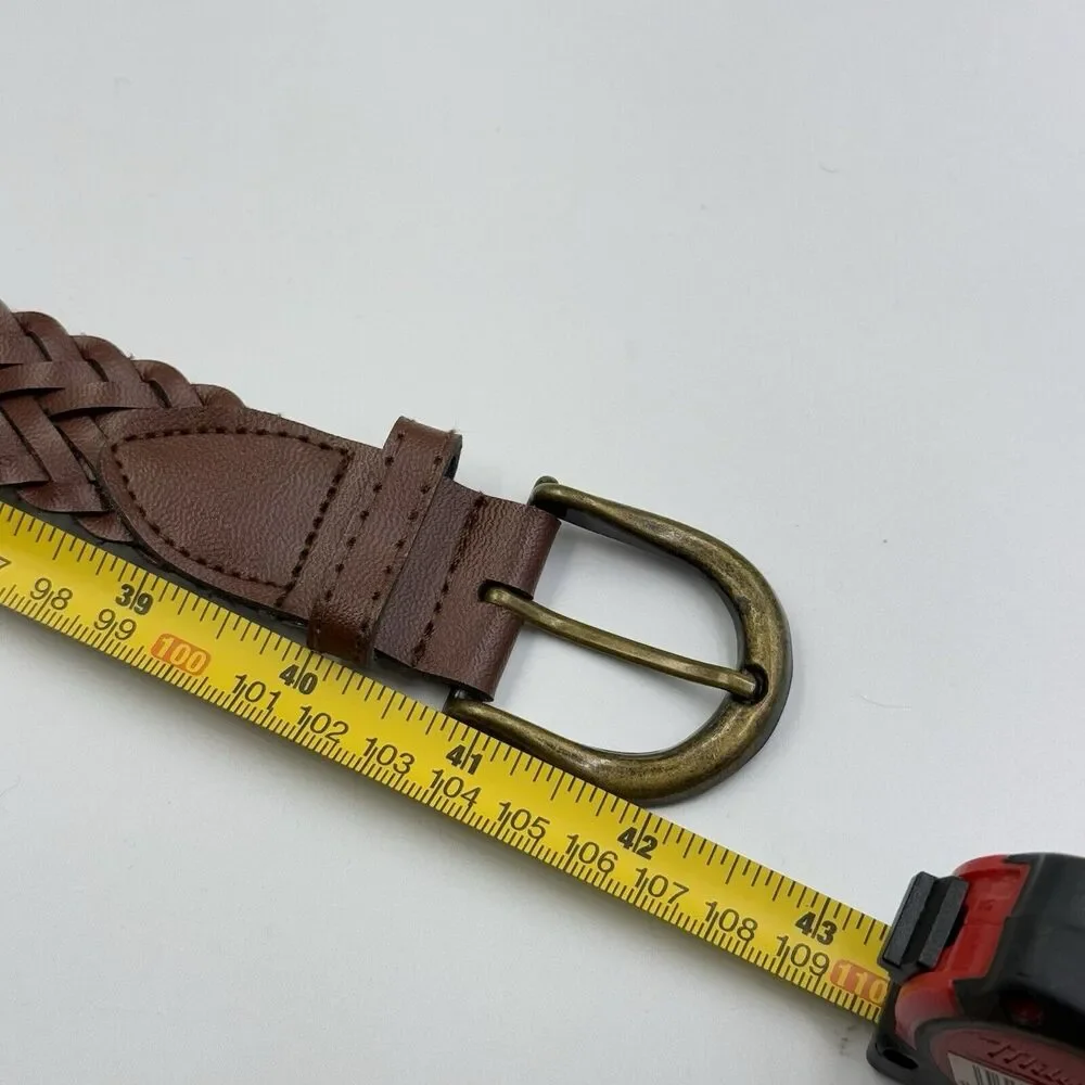 Unbranded Woven Brown Belt Size L Brass Tone Buckle Casual 1 In Wide